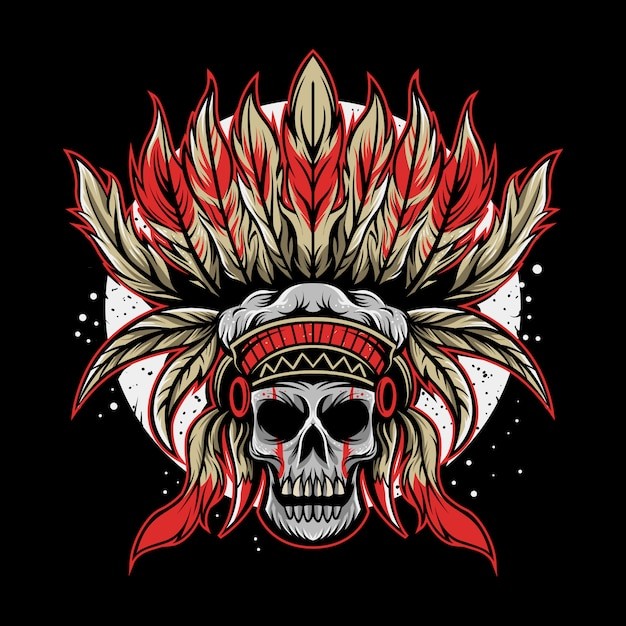印第安人骷髅头骨插画