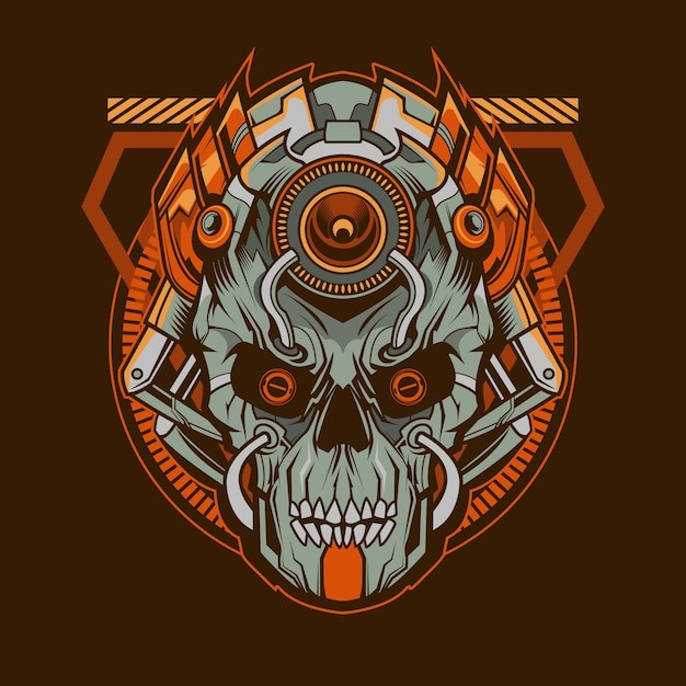 机械骷髅头骨插画