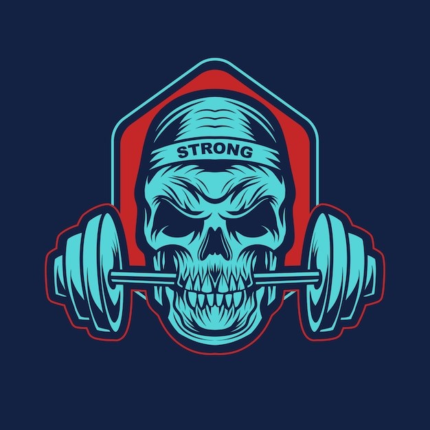 健身杠铃骷髅头骨插画