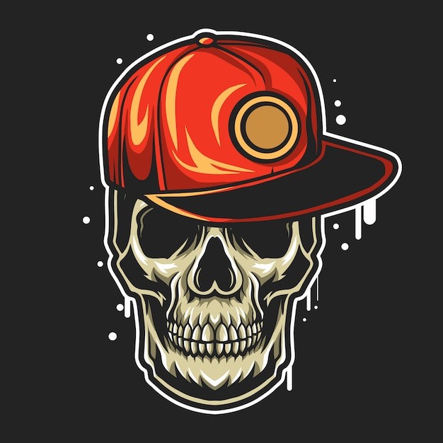 鸭舌帽骷髅头骨插画