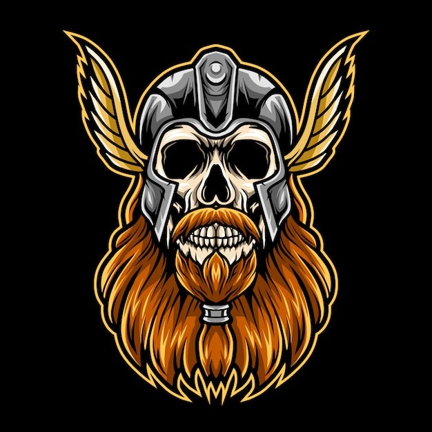 北欧战士头盔骷髅头骨插画