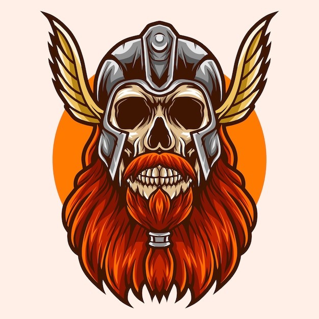 北欧战士头盔骷髅头骨插画