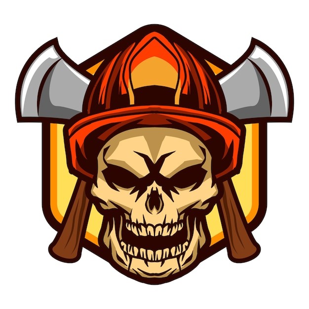 消防员斧头骷髅头骨插画