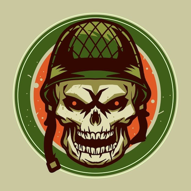 二战士兵头盔骷髅头骨插画