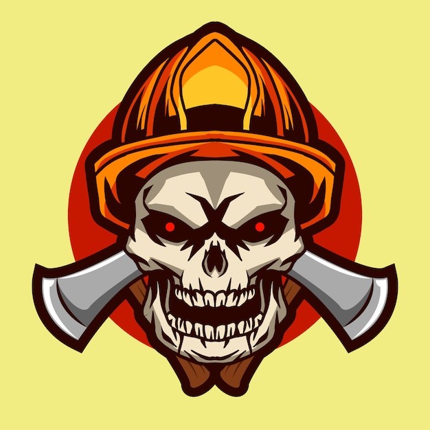 消防员斧头骷髅头骨插画