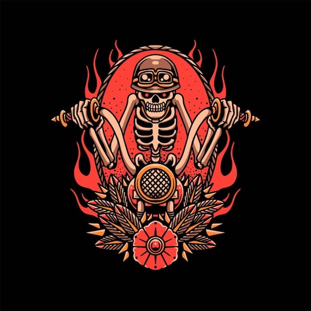 摩托车手骷髅插画