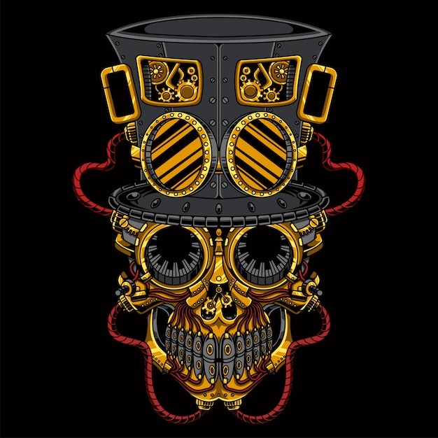 机械蒸汽朋克骷髅插画