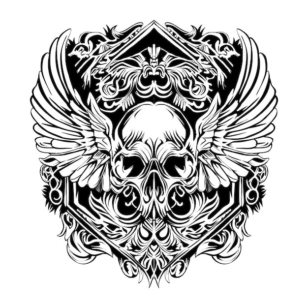 翅膀纹身骷髅插画