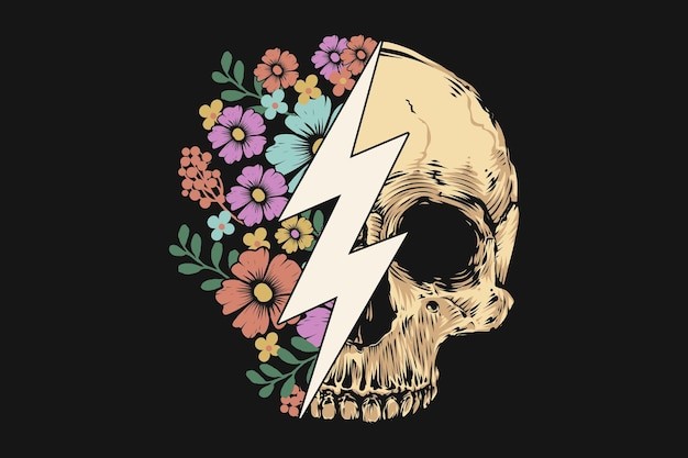花朵骷髅插画