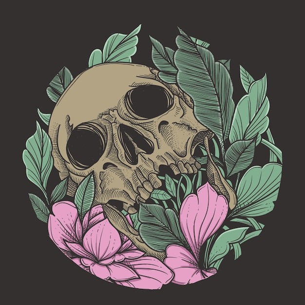 花朵骷髅插画