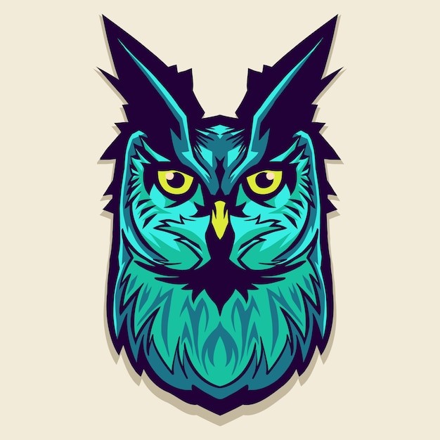 蓝色猫头鹰插画