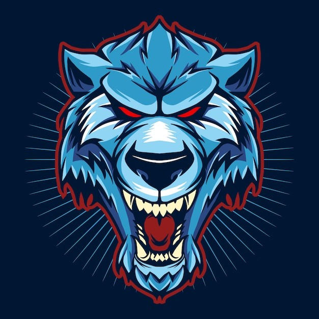 蓝色狼头插画