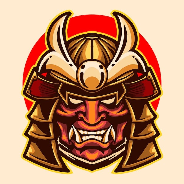 日本武士狼人头盔面具插画