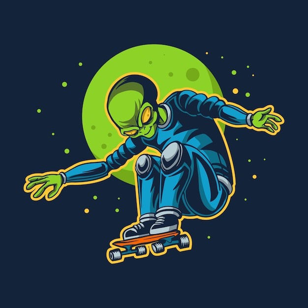 外星人滑板插画