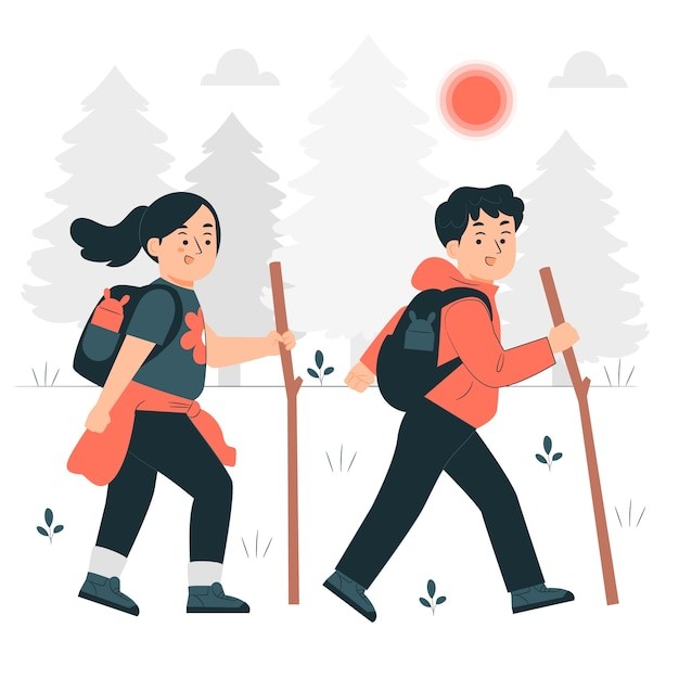 孩子们徒步远足插画