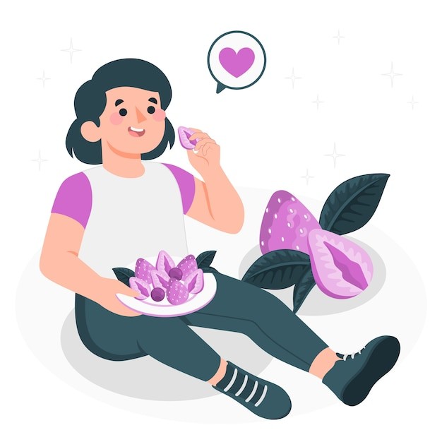 孩子吃草莓插画