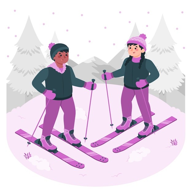 儿童滑雪插画