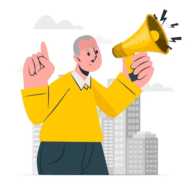 拿着扩音器喇叭喊话的人插画