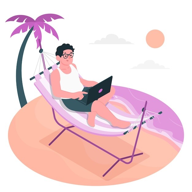 吊床上办公插画