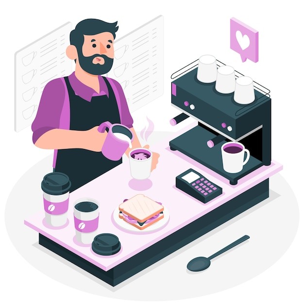 咖啡店咖啡师插画