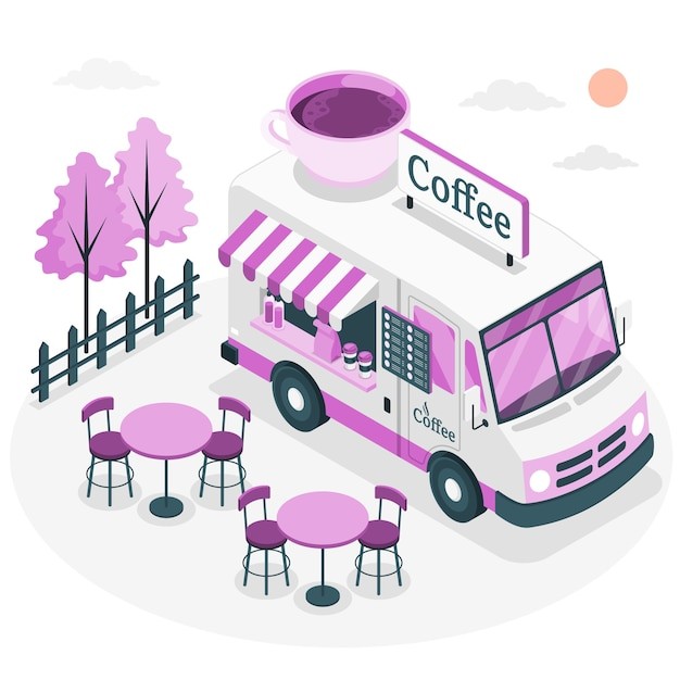 咖啡店餐车插画