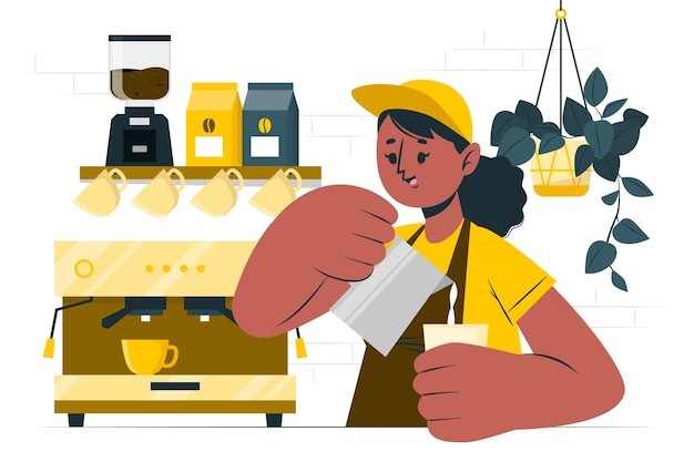 咖啡店咖啡师插画