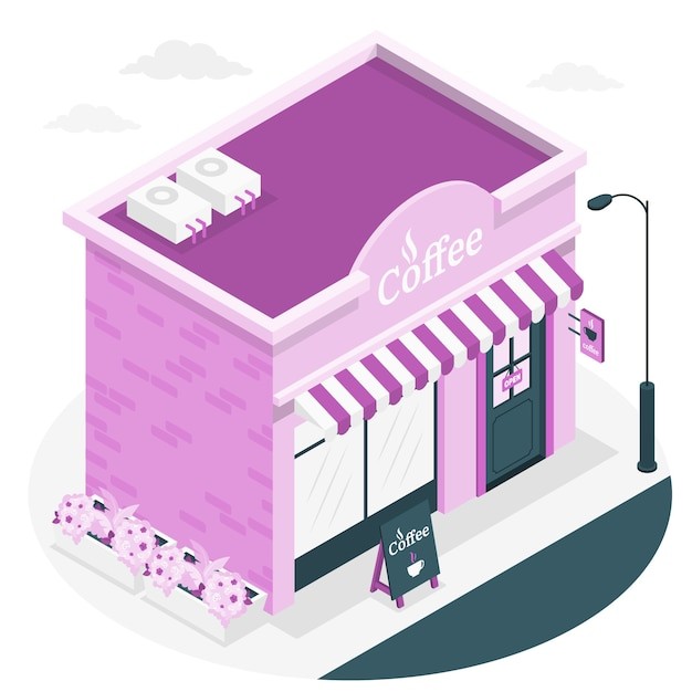 咖啡店建筑门面插画