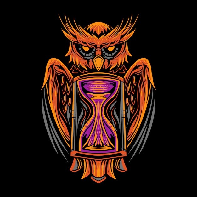 猫头鹰沙漏插画