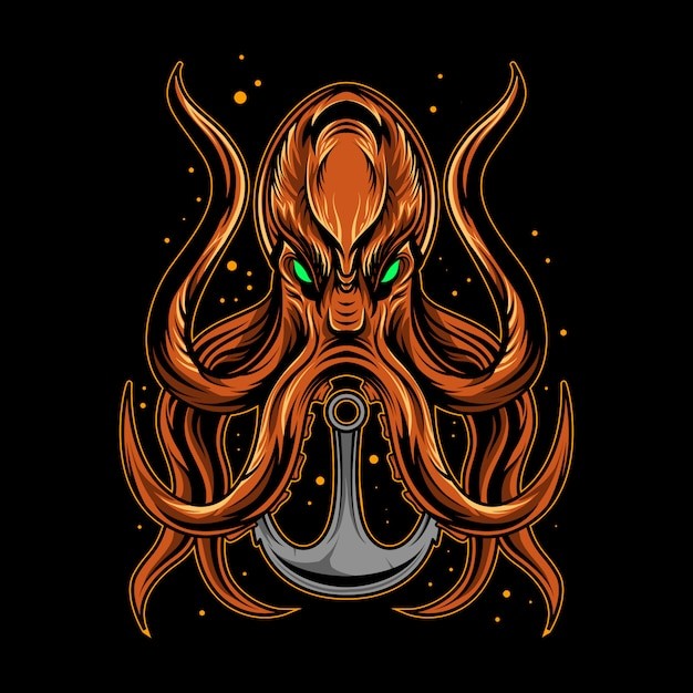 带锚船插图的章鱼