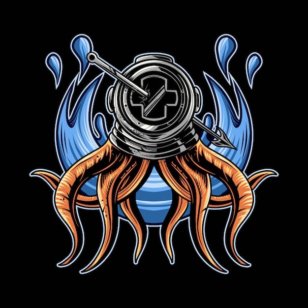 章鱼潜水头盔插画