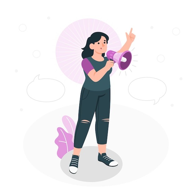 拿着扩音器喊话的女人插画