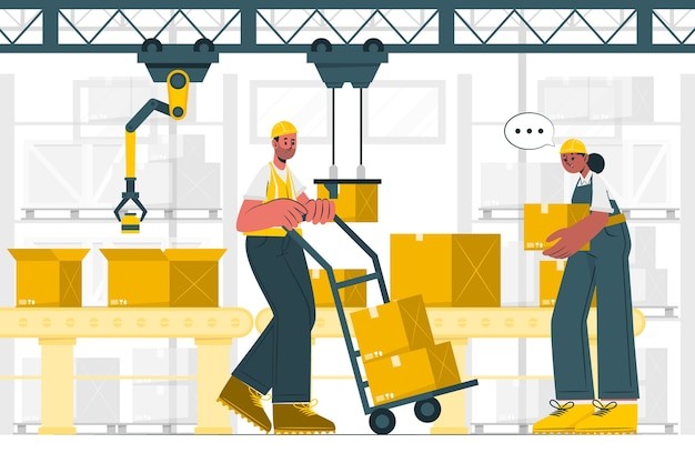 仓库搬运货物插画
