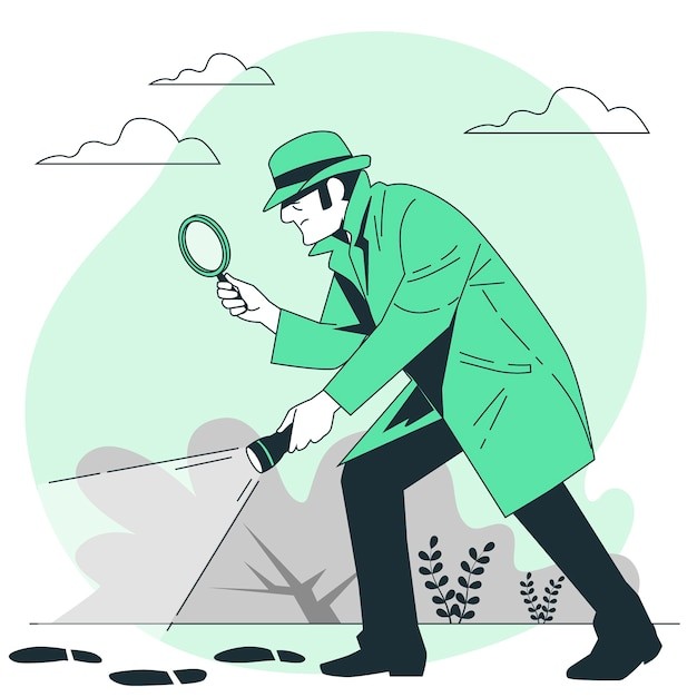侦探跟随脚印插画