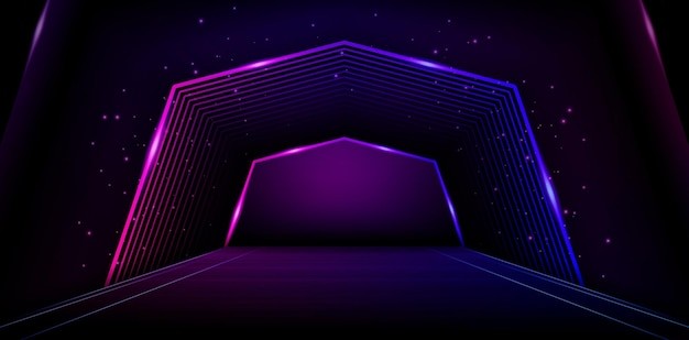 紫色荧光线条舞台通道黑色背景