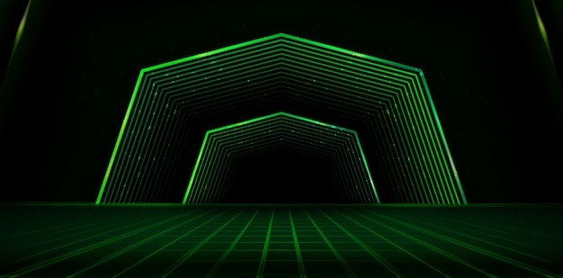 绿色荧光线条舞台通道黑色背景