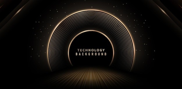 金色荧光线条舞台通道黑色背景