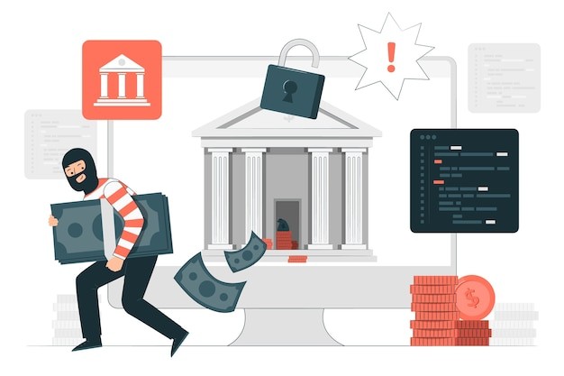 黑客盗取钱财网络安全插画