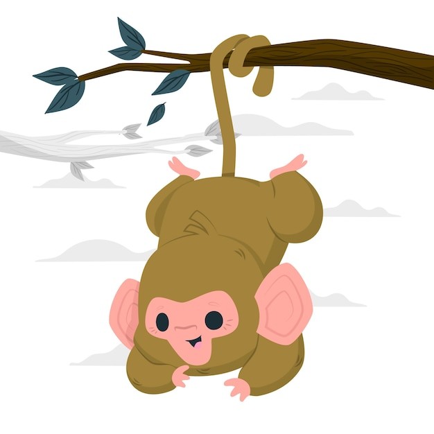 猴子挂在树上插画