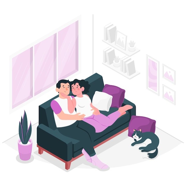 情侣在沙发上的插画