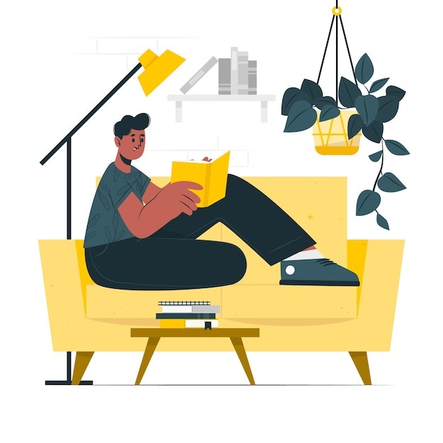 在沙发上阅读插画