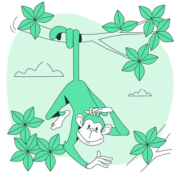 猴子挂在树上插画