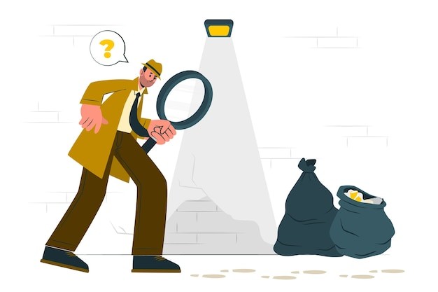 侦探跟随脚印插画