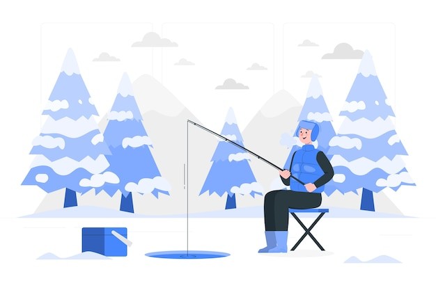 冰上钓鱼插画