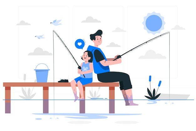 家庭钓鱼插画