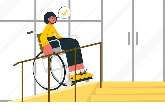 轮椅坡道关爱残疾人扁平插画