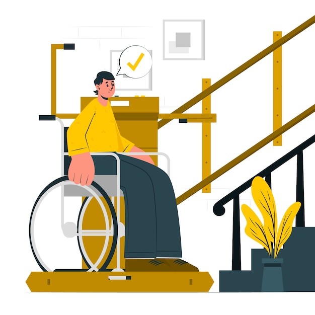 轮椅电梯关爱残疾人扁平插画