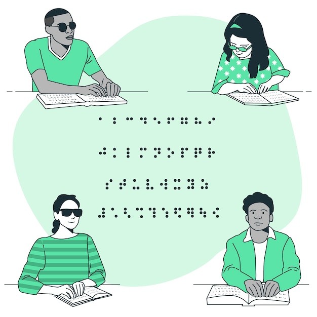 盲人阅读盲文扁平插画