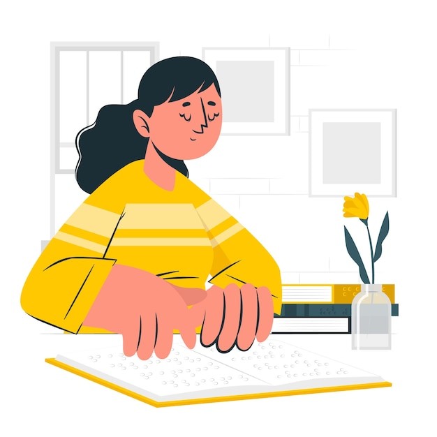 盲人阅读盲文扁平插画