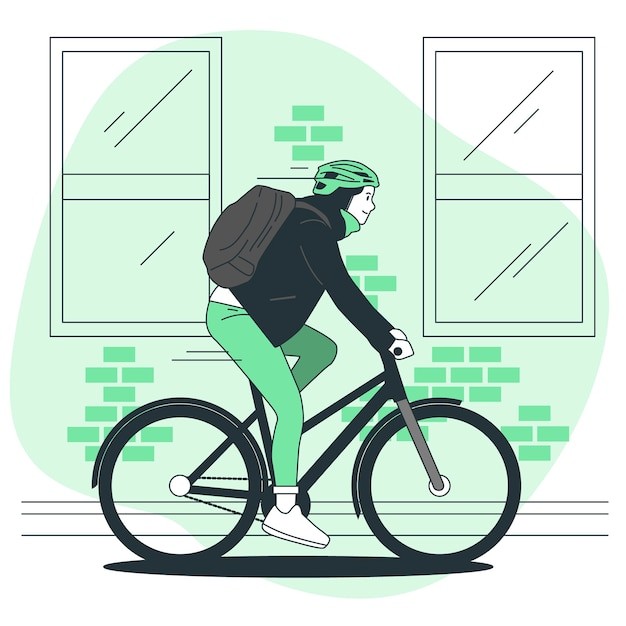 骑自行车通勤扁平插画