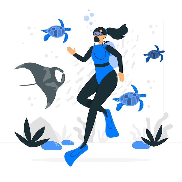 海底潜水扁平插画